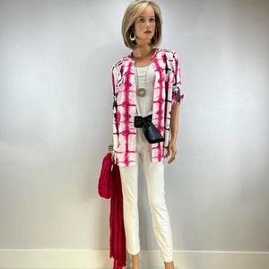 Calvin Klein Tab Sleeve Logo Button Front Blouse, L NWT